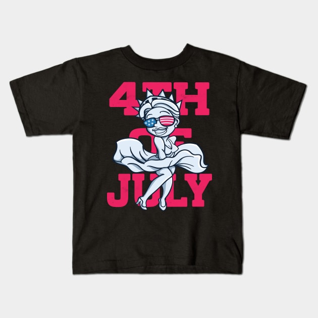 4th of July Statue of Liberty with shades Kids T-Shirt by Pixeldsigns